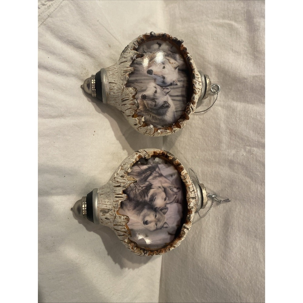Bradford exchange Birch Wolf ornaments two-piece set "Spirit of the Forest"